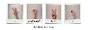 Hindsight 2020 Website banner. Four hands spelling 2020